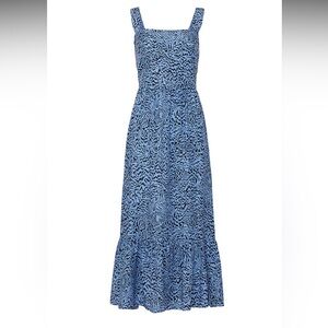 HVN Olympia Sleeveless Gown Blue Tiger Midi Silk Dress size 12